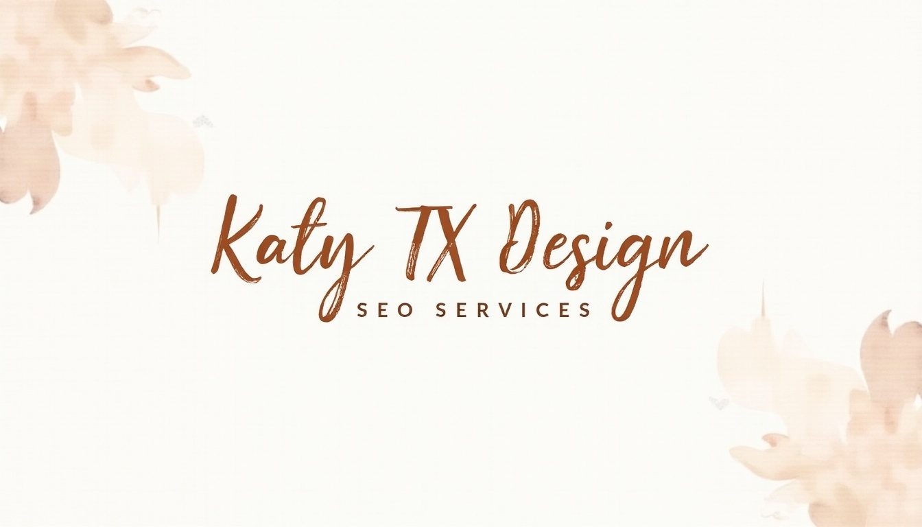 Professional Katy TX search engine optimization solutions featuring elegant script font and watercolor floral accents on a soft white background for expert digital marketing services.