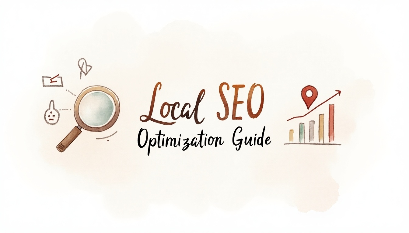 Boosting online visibility and rankings with Local SEO optimization strategies, illustrated with magnifying glass, search icons, and a growing graph, enhancing digital presence for businesses.